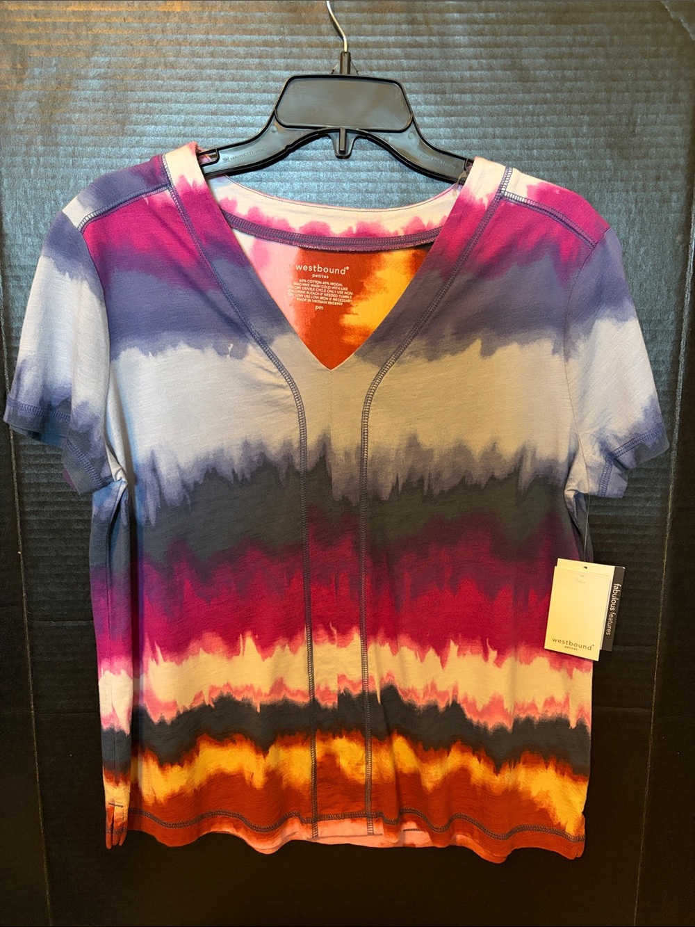 Westbound Tie-Dye V-Neck Short Sleeve Top in Purple, Pink, Blue, Orange, Cream